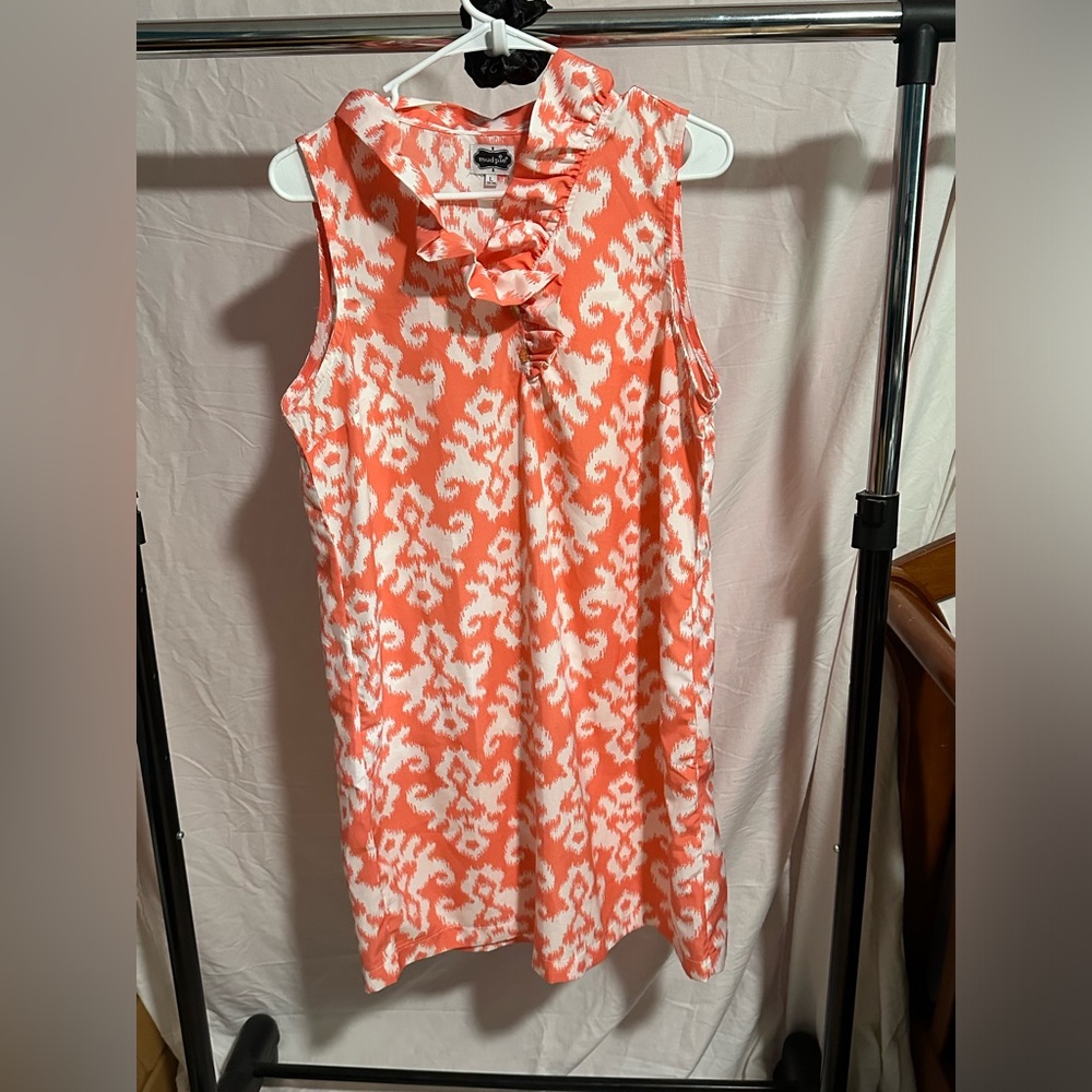 Mudpie Wmn Sleeveless Ruffled  Neck Dress  Floral Sz Large‎ Orange